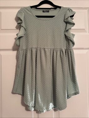 HEIMISH USA women’s Sage Ruffle Sleeve Swiss Dot tunic top